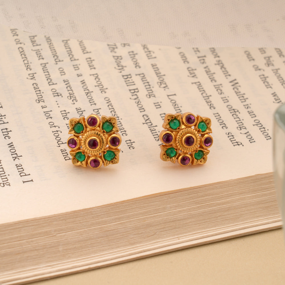 Stylish Square Colourful Golden Stud