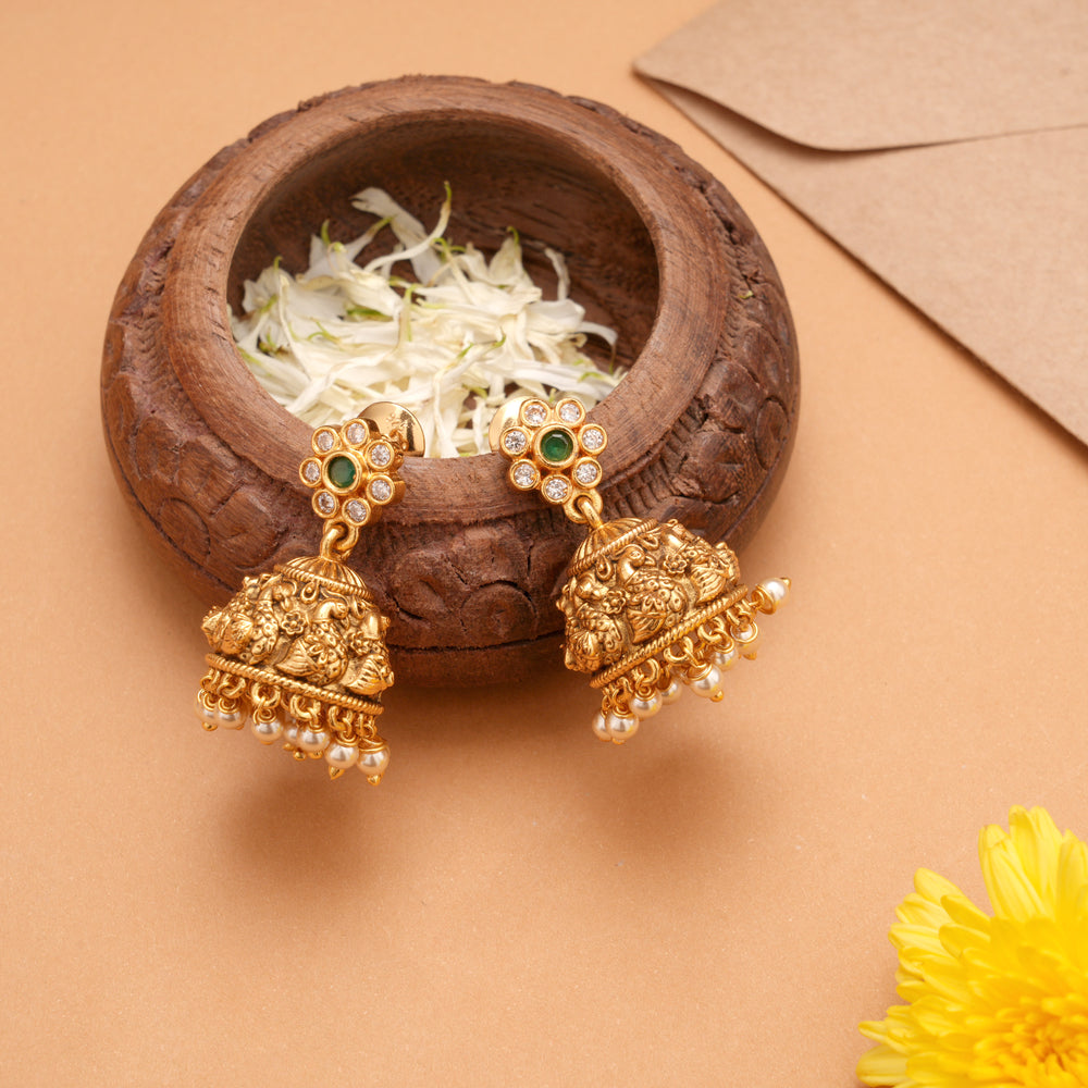 Kerala Style Temple Inspired Golden Jumka