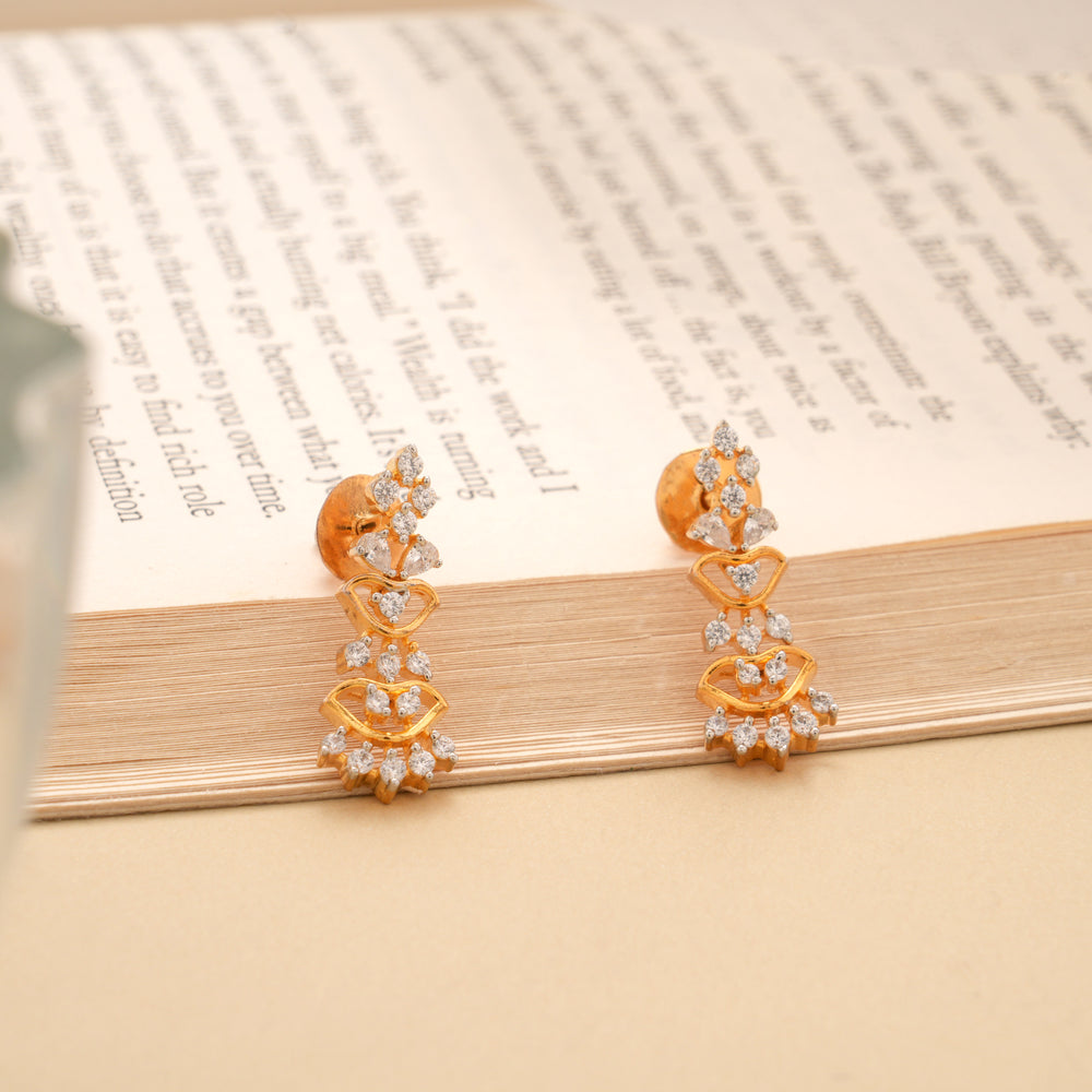 Elegant White Stone Three Step Golden Earrings
