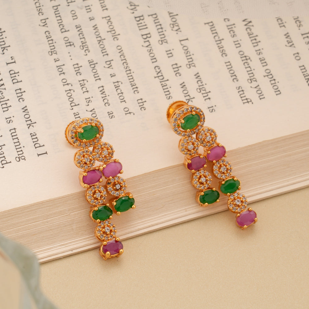 Modern Ruby Emerald Hanging Golden Earrings