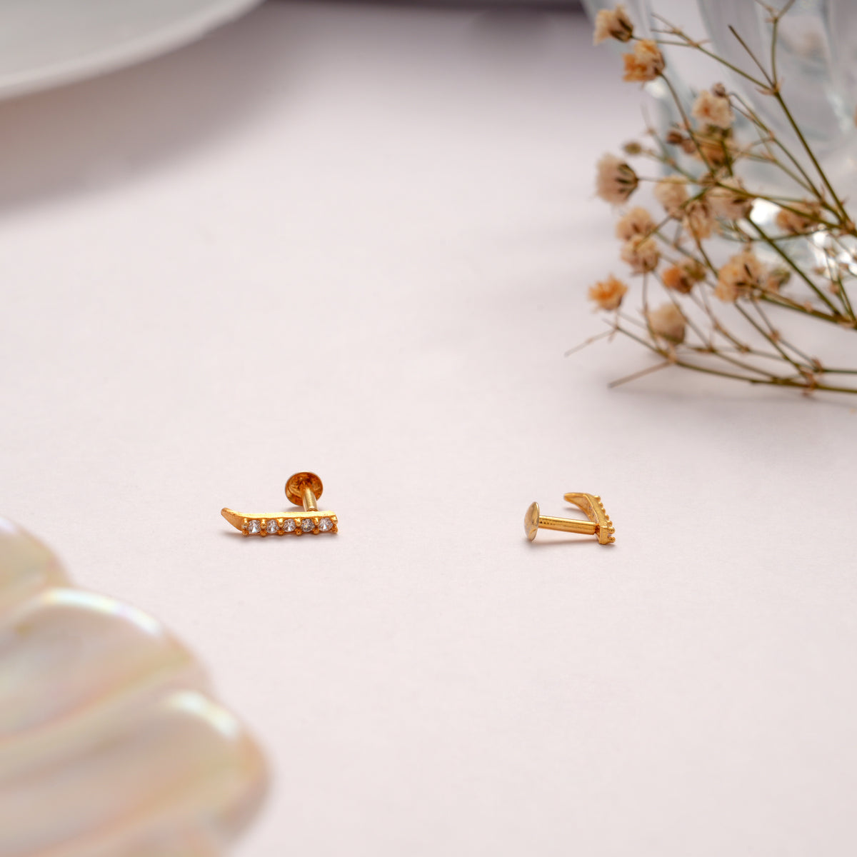 Tiny Curved Stone Gold Plated Stud