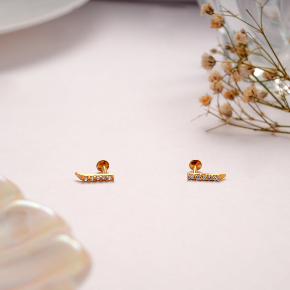 Tiny Curved Stone Gold Plated Stud