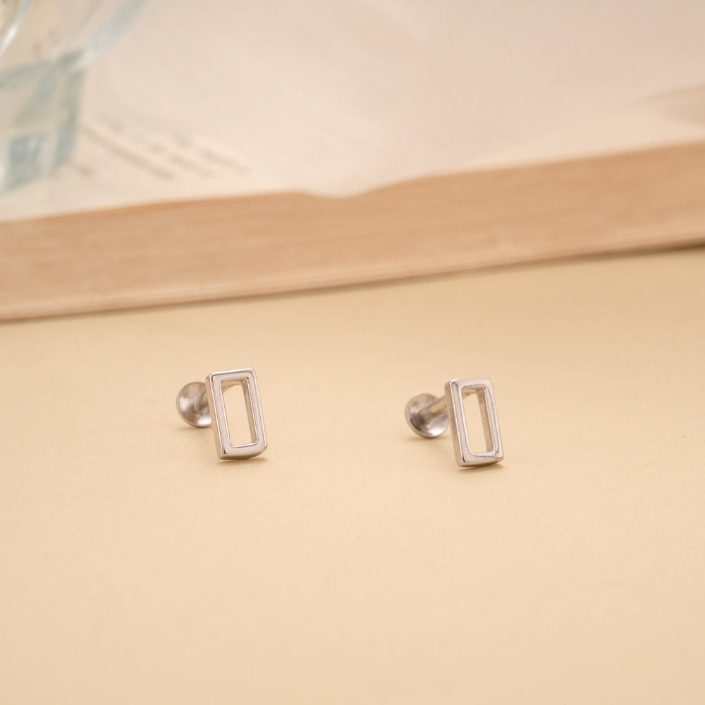 Fancy Square Shaped Silver Stud