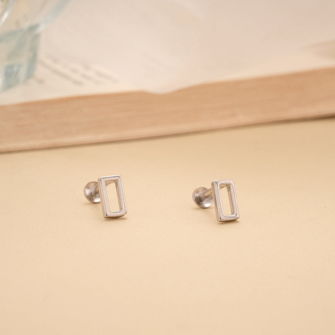 Fancy Square Shaped Silver Stud