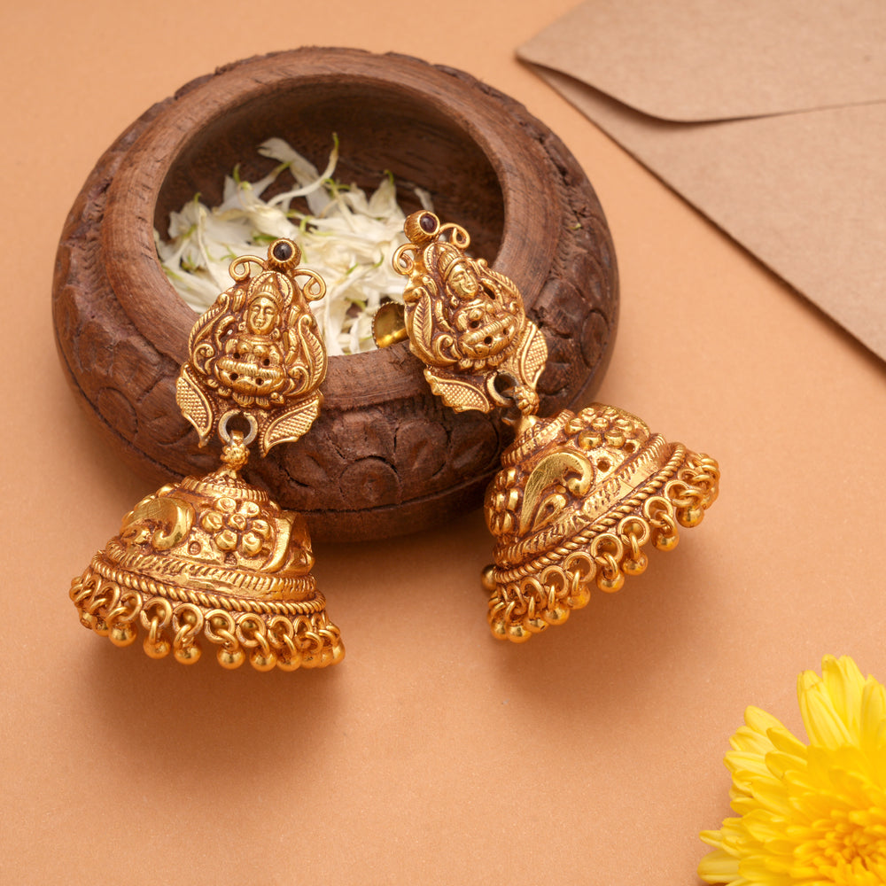 Fantastic Leaf Motif Lakshmi Golden Jumka