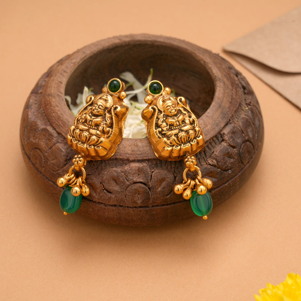 Bold Lakshmi Motif Golden Stud