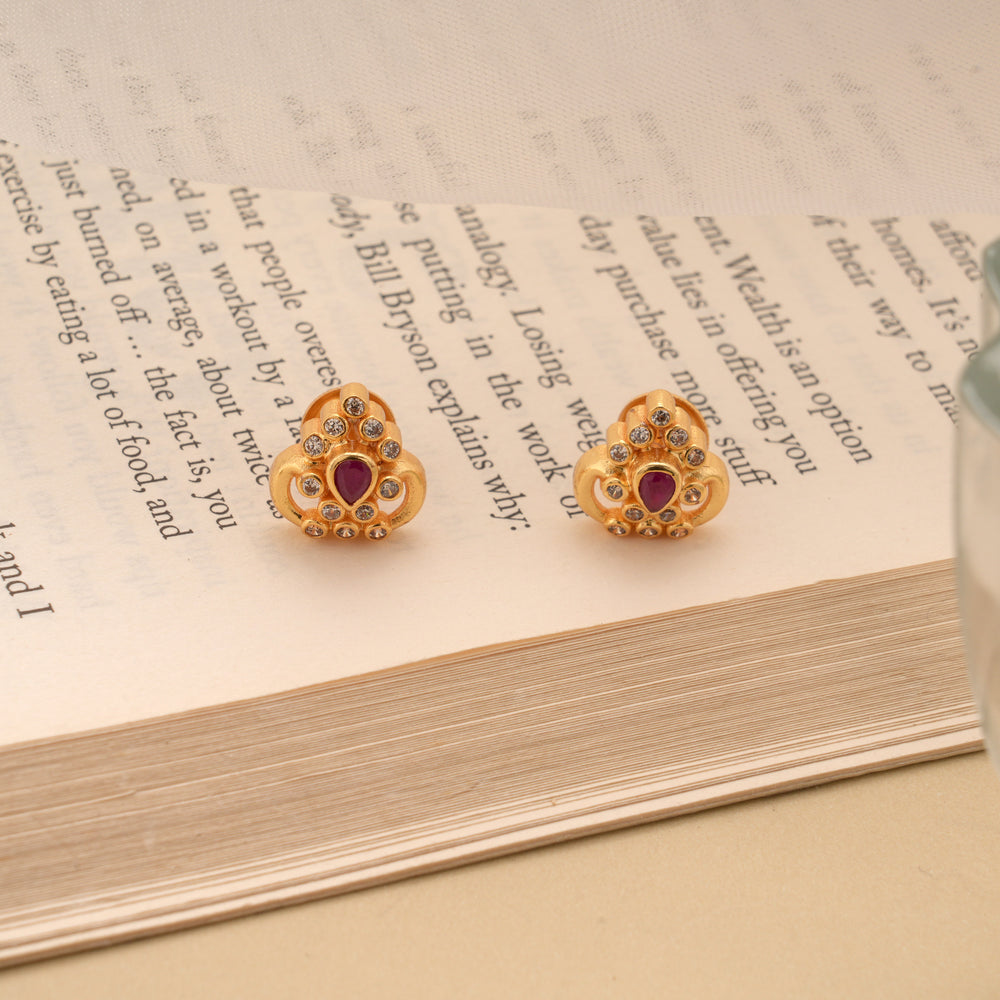 Minimal Floral Stone Golden Stud