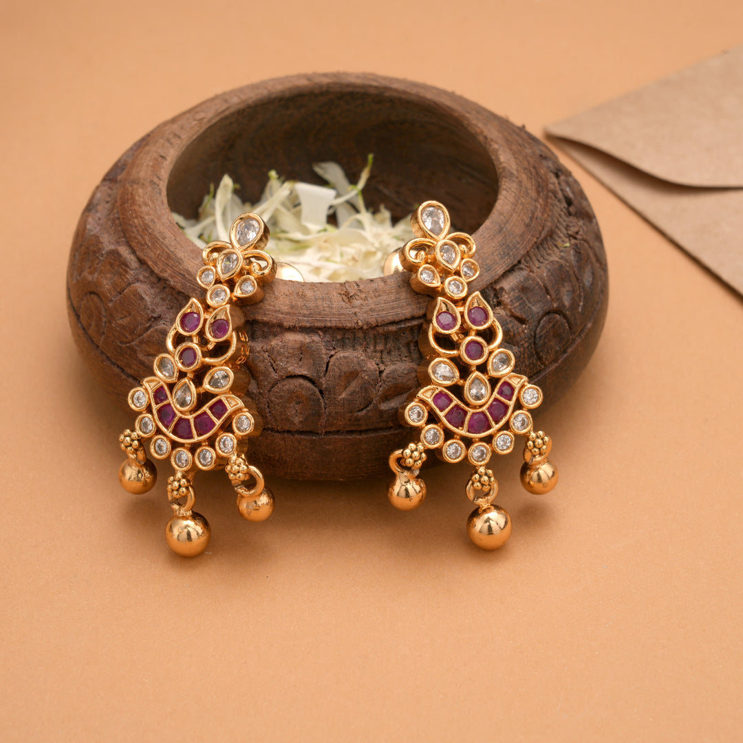 Vintage Pink and White Stone Earrings