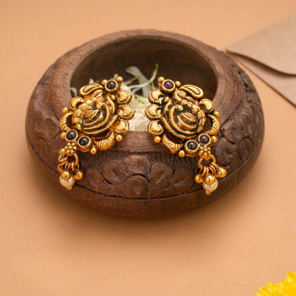 Antique Peacock with Pearl Drops Golden Earring