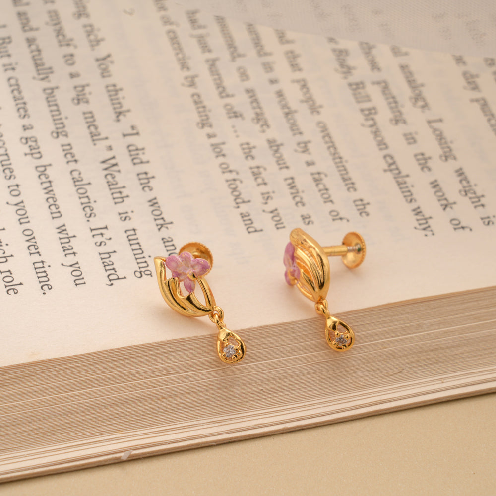 Stylish Pink Enamel Golden Stud