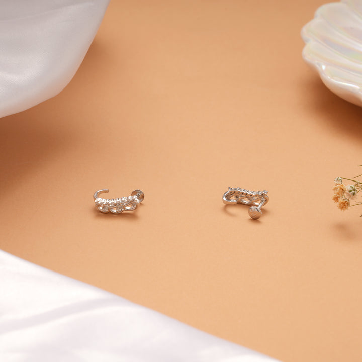 Beautiful White Stone Curved Silver Stud