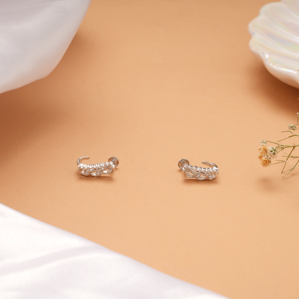 Beautiful White Stone Curved Silver Stud