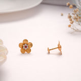 Cute Leaf Blossom with Flower Stone Golden Stud