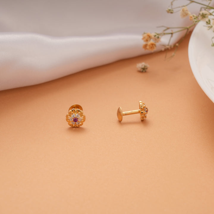 Pretty White with Pink Stone Golden Stud