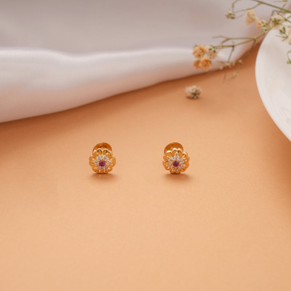 Pretty White with Pink Stone Golden Stud
