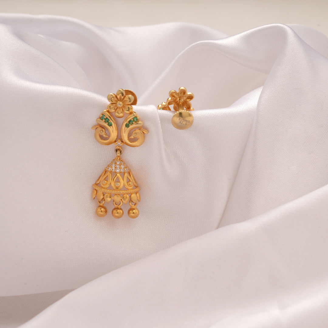 Cute Peacock Design Golden Drops Earring
