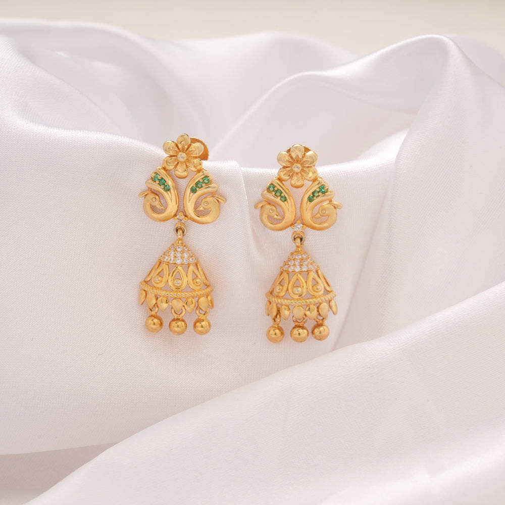Fancy Gold Plated Stone Peacock Jhumka