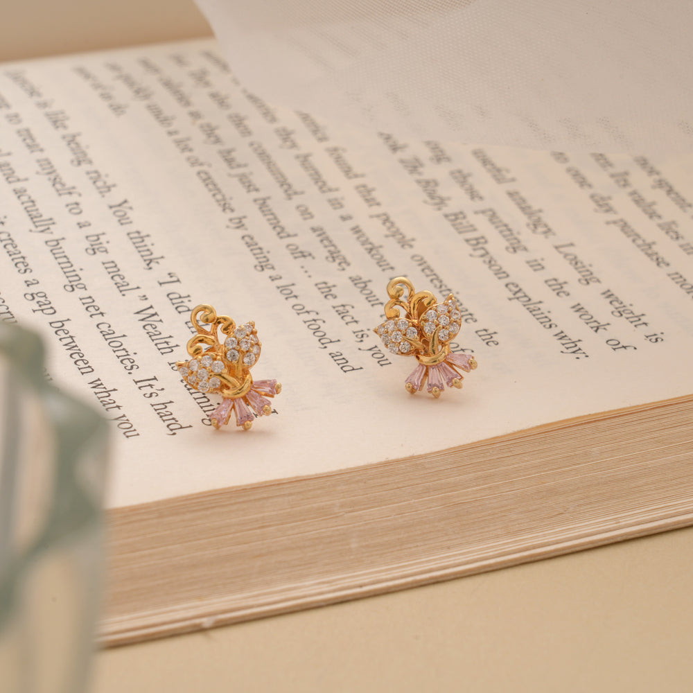 Dual Leaf Bouquet Stone Golden Stud