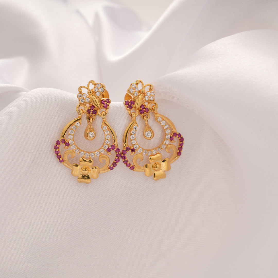 Beautiful Colour Stone Butterfly Chandbali Golden Earring