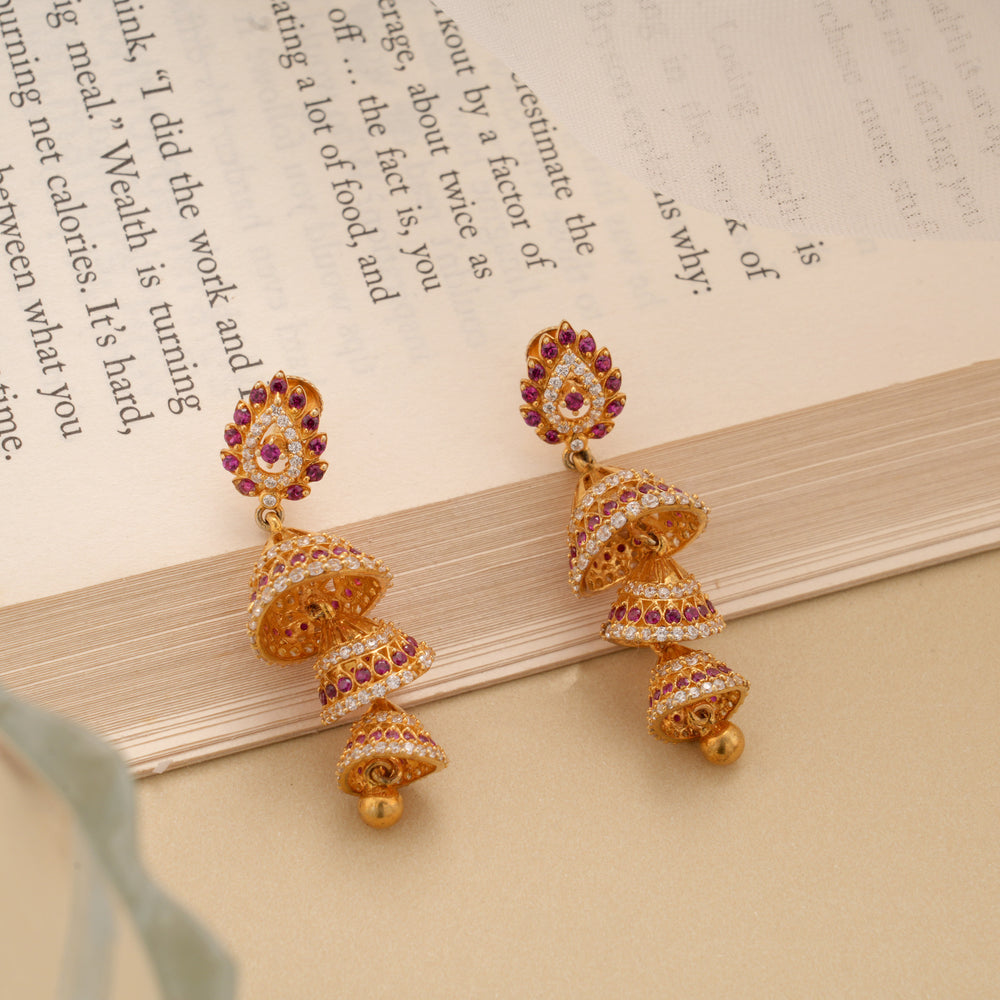 Vintage Colour Stone Layered Golden Jhumka