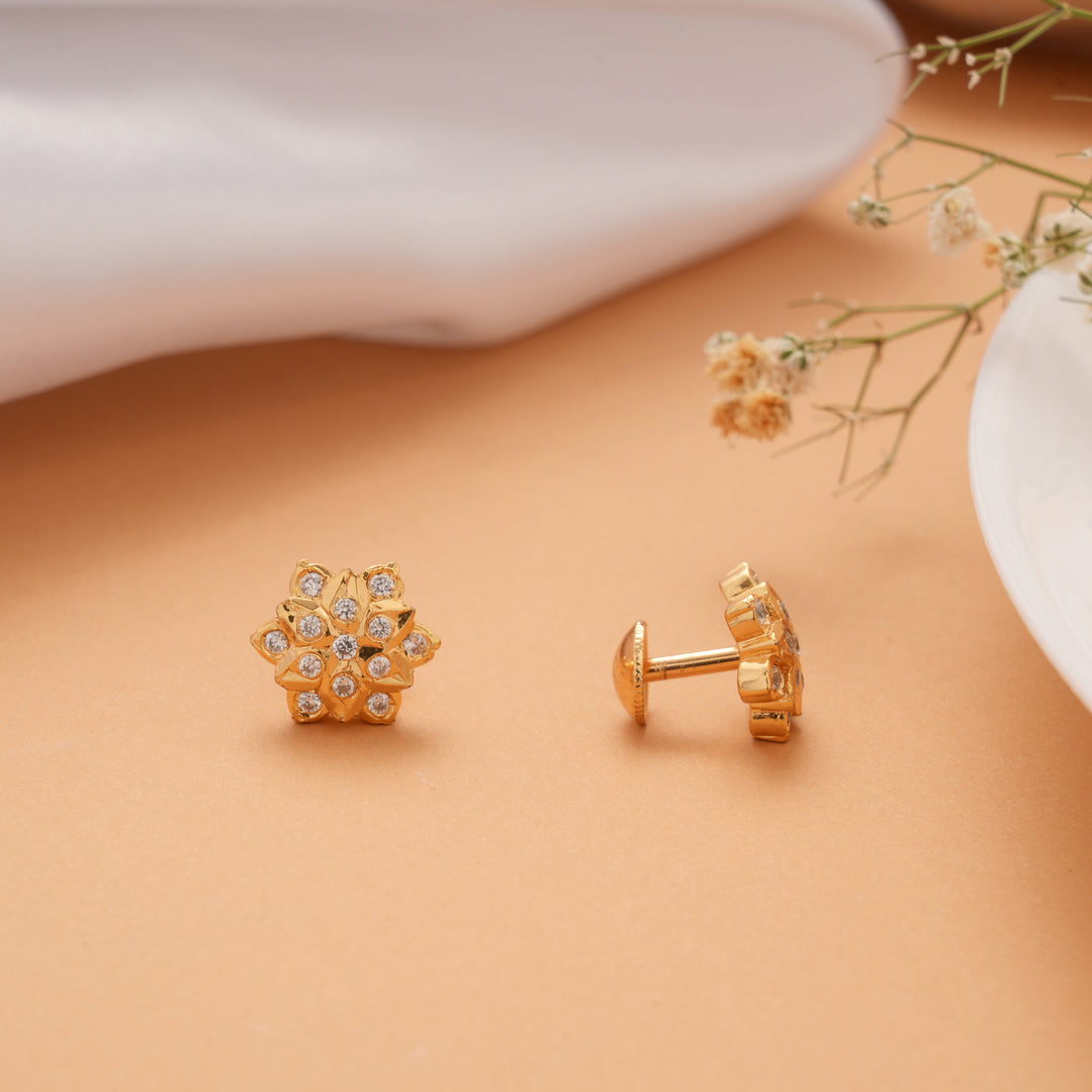 Vintage White Stone Blossom Stone Golden Stud