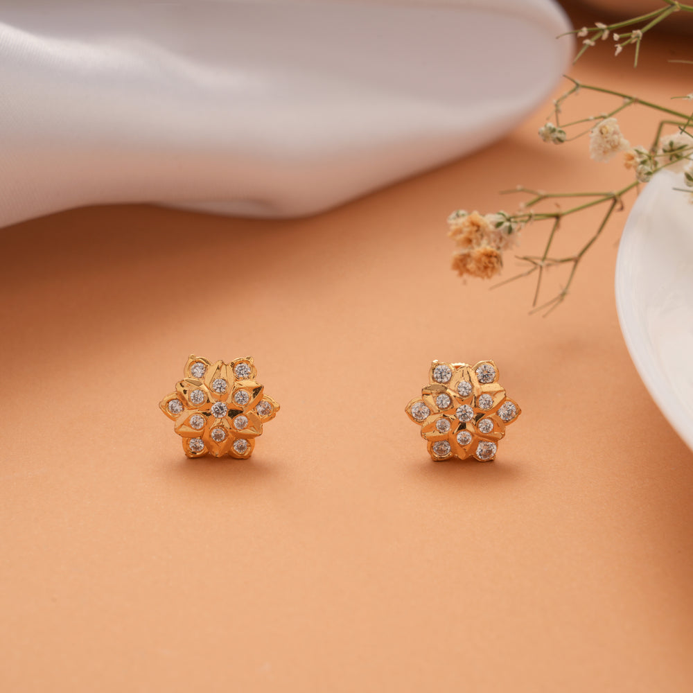 Vintage White Stone Blossom Stone Golden Stud