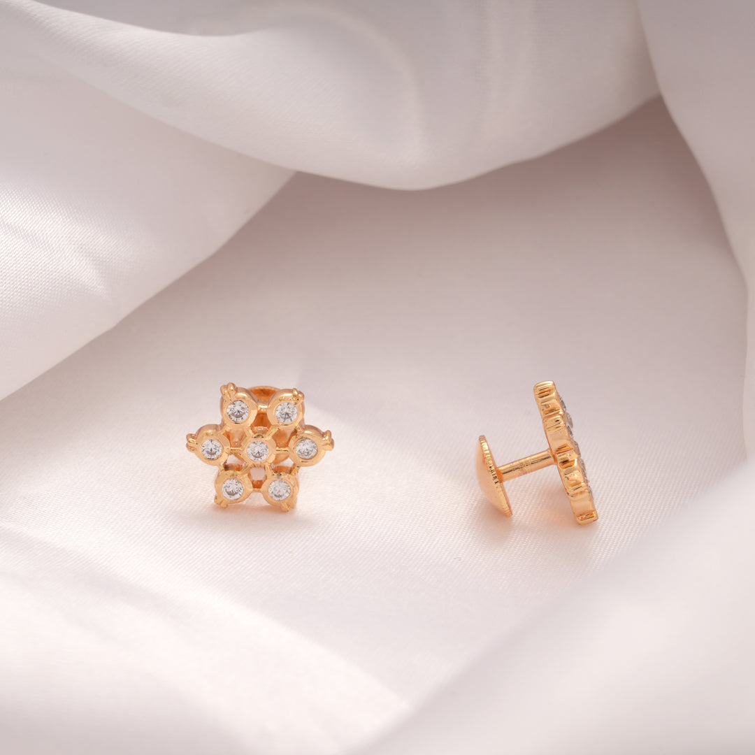 Beautiful Flower with Golden Cubic Stones Studs