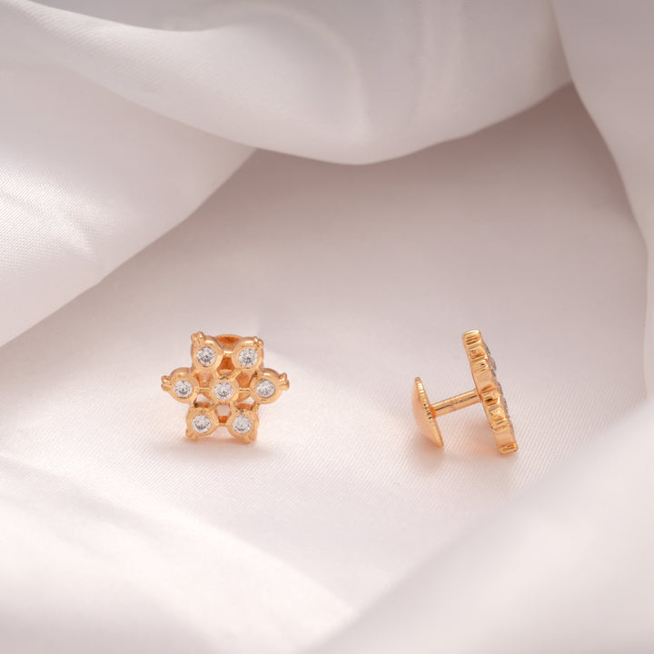Beautiful Flower with Golden Cubic Stones Studs