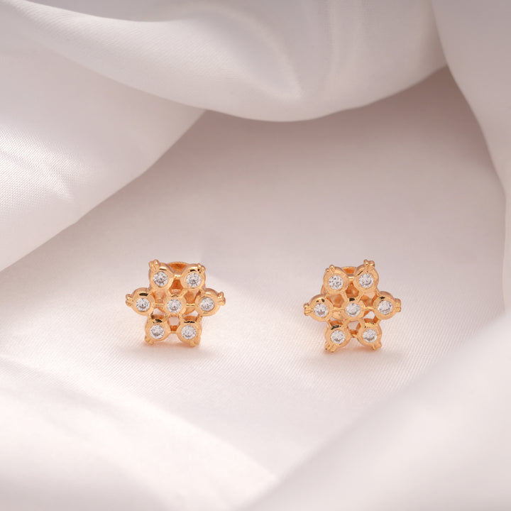 Beautiful Flower with Golden Cubic Stones Studs