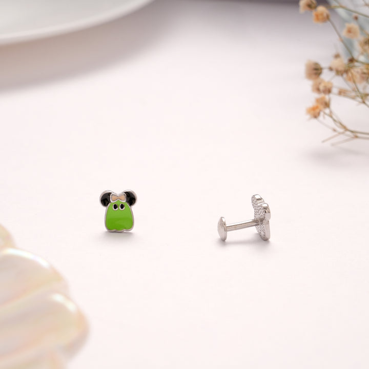 Cute Green Enamel Toy Silver Stud