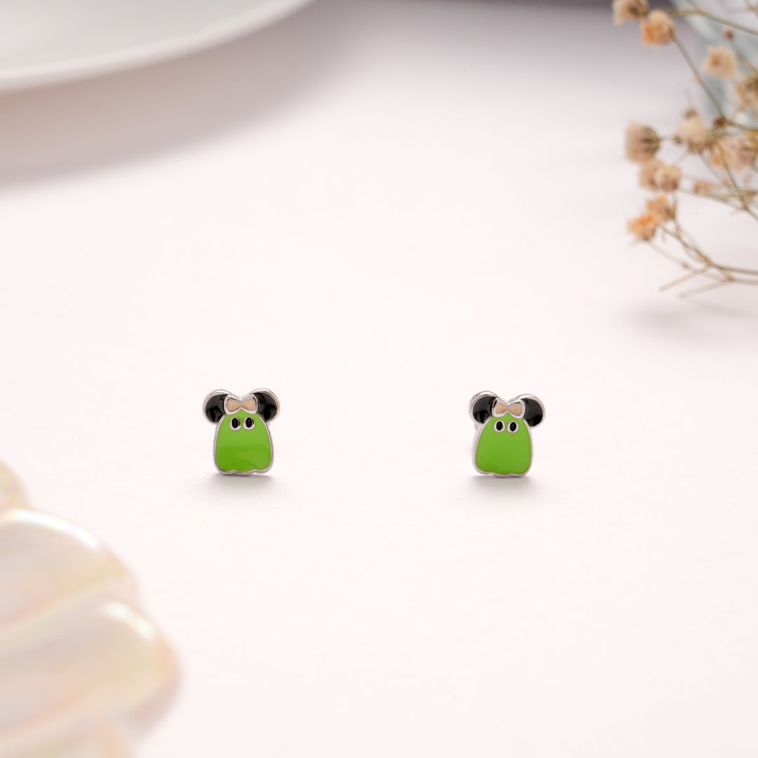 Cute Green Enamel Toy Silver Stud