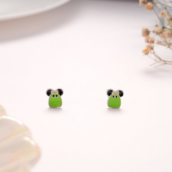 Cute Green Enamel Toy Silver Stud