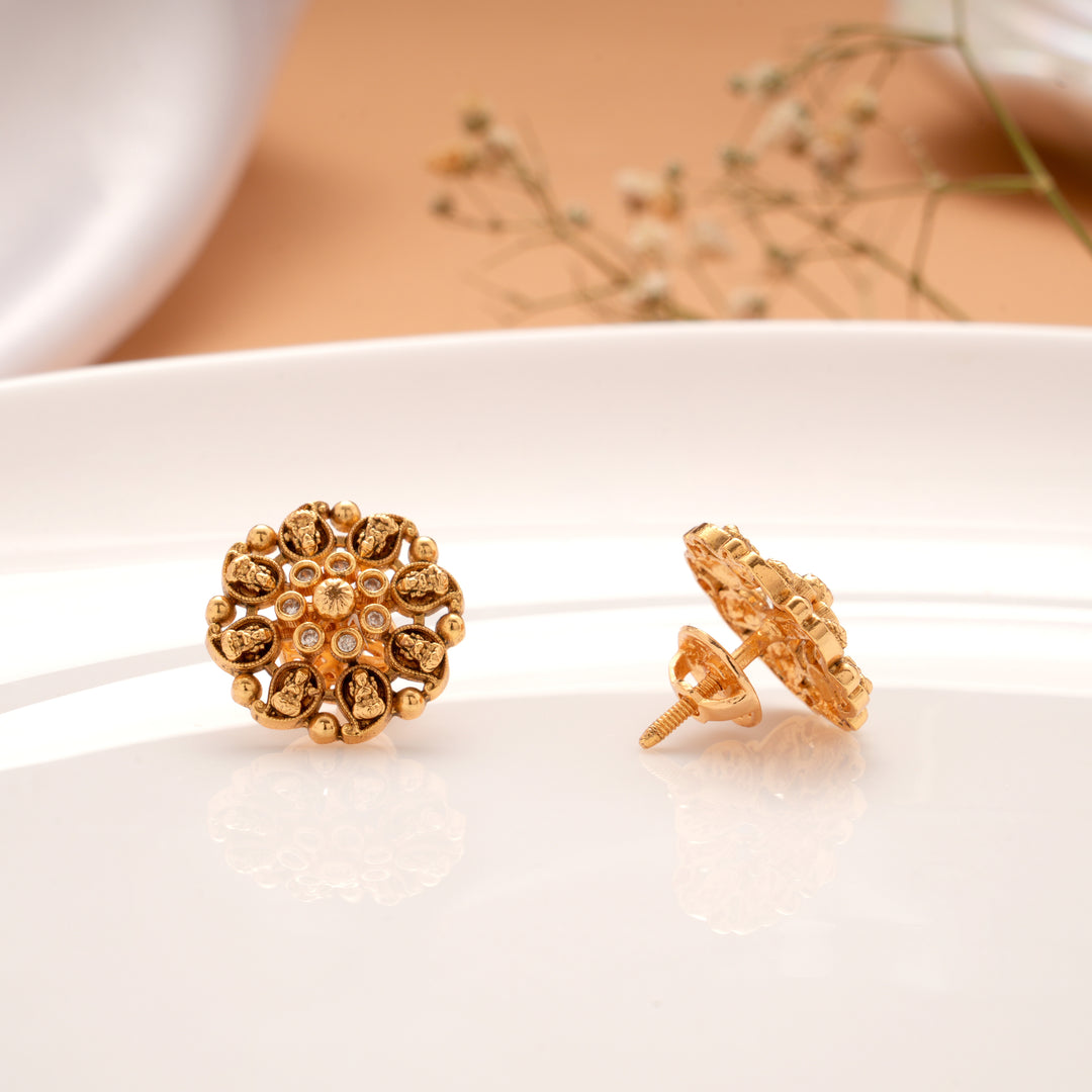 Antique Lakshmi Round Design Golden Stud