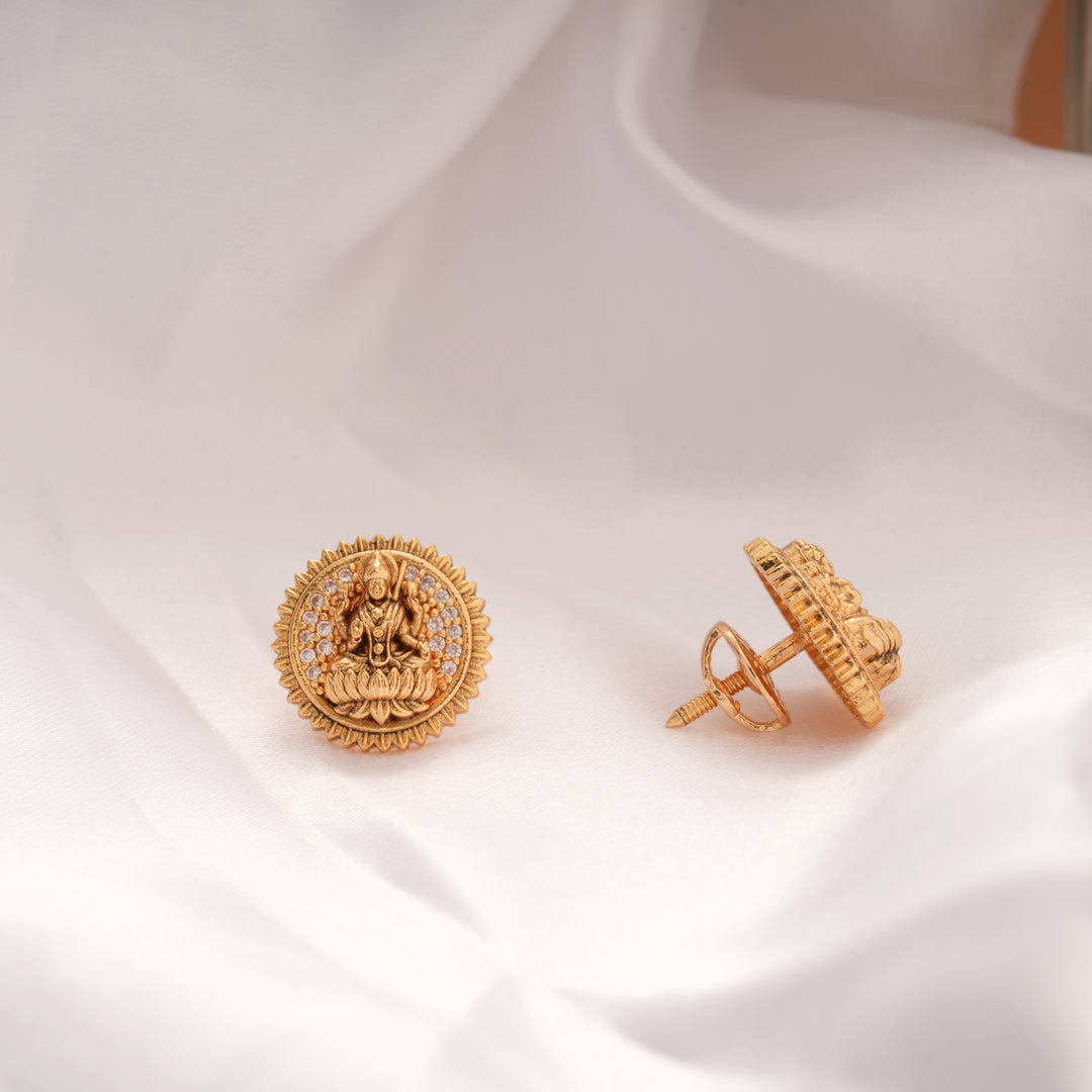 Goddess Lakshmi SunBurst Stone Golden Stud