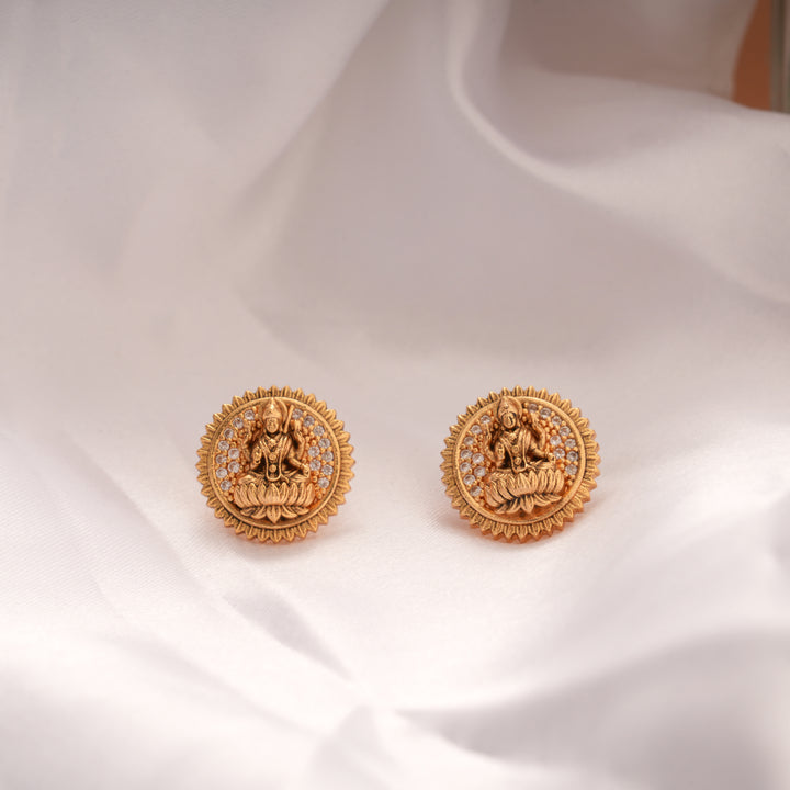Goddess Lakshmi SunBurst Stone Golden Stud