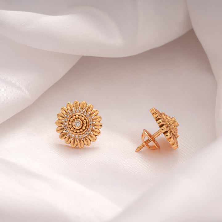 Stylish White Stone Sunflower Golden Stud