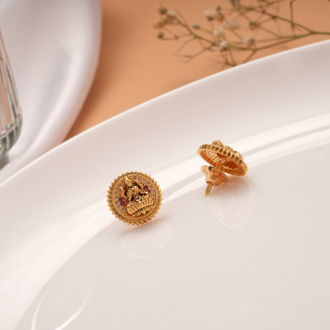 Antique Lotus Lakshmi Sunburst Golden Stud