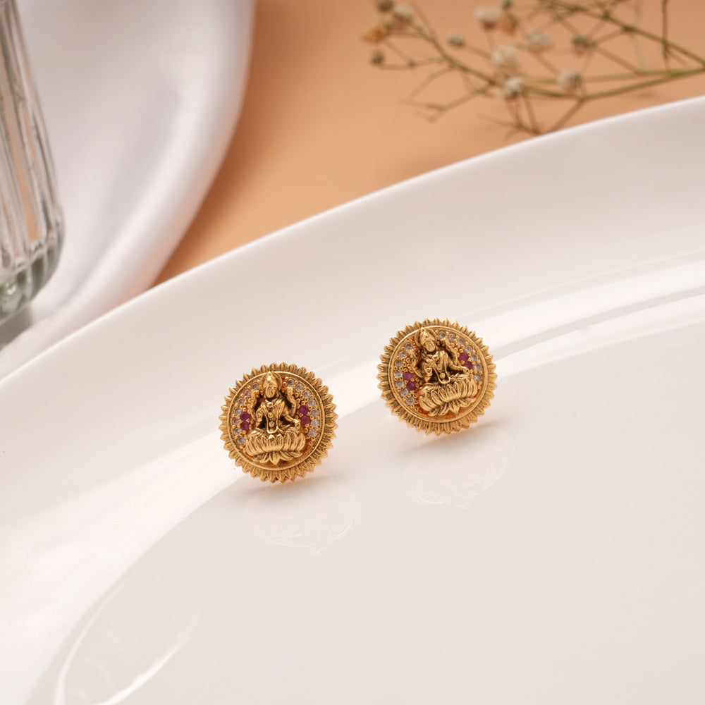 Antique Lotus Lakshmi Sunburst Golden Stud