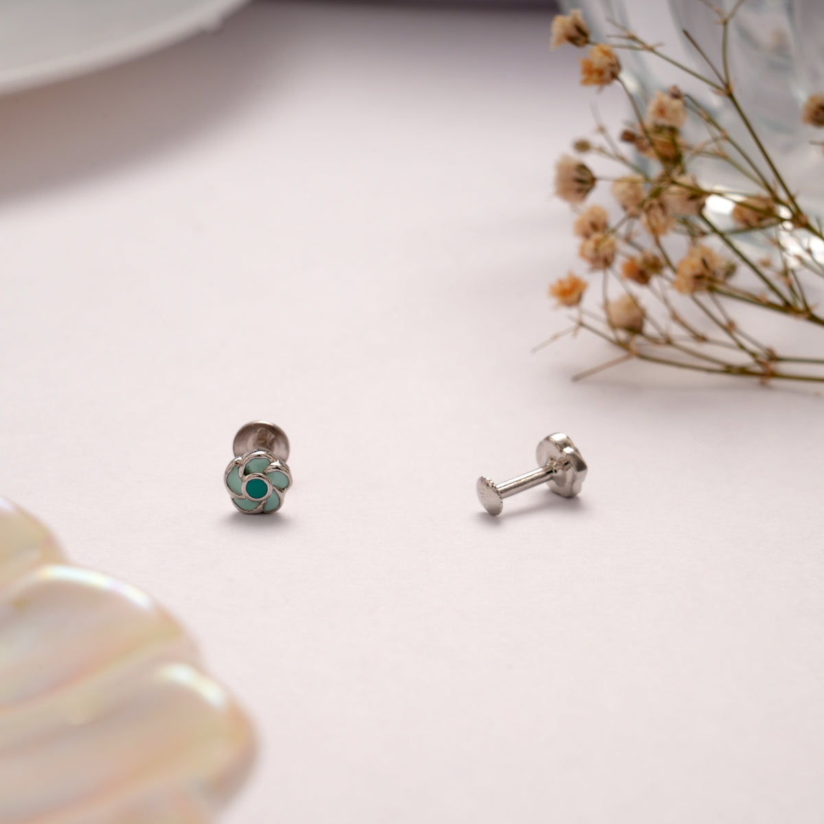 Dual Green Enamel Silver Stud