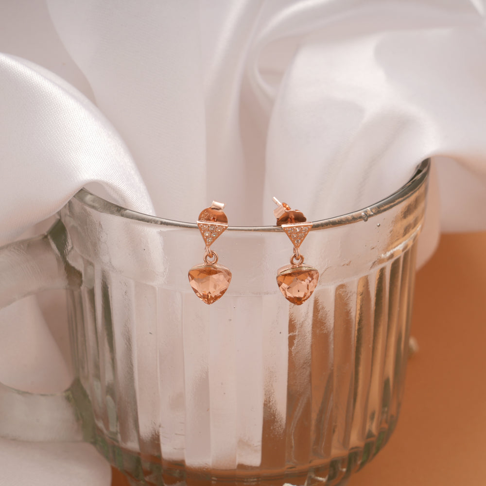 Cute Heart Peach Stone Rose Golden Earrings