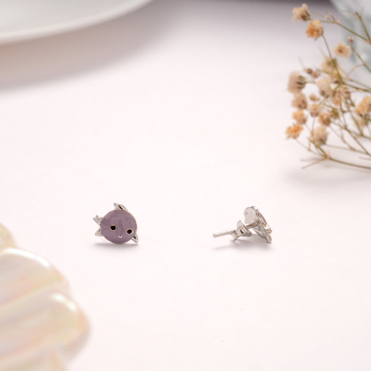 Bubbly Purple Enamel Fish Silver Stud