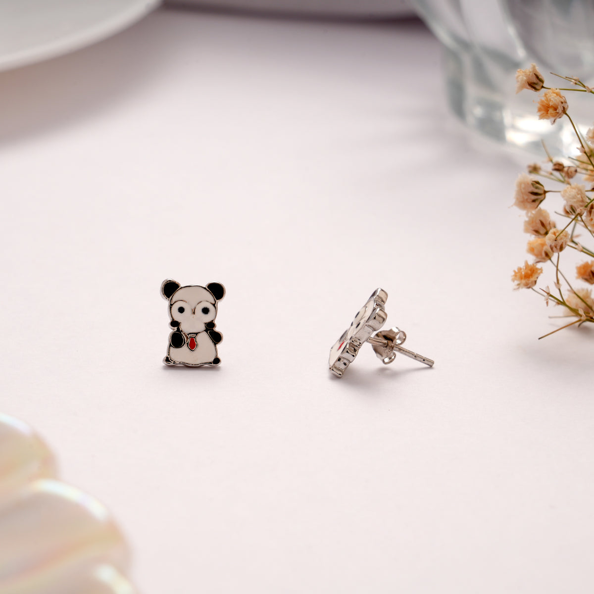 Cute Panda Design Silver Stud