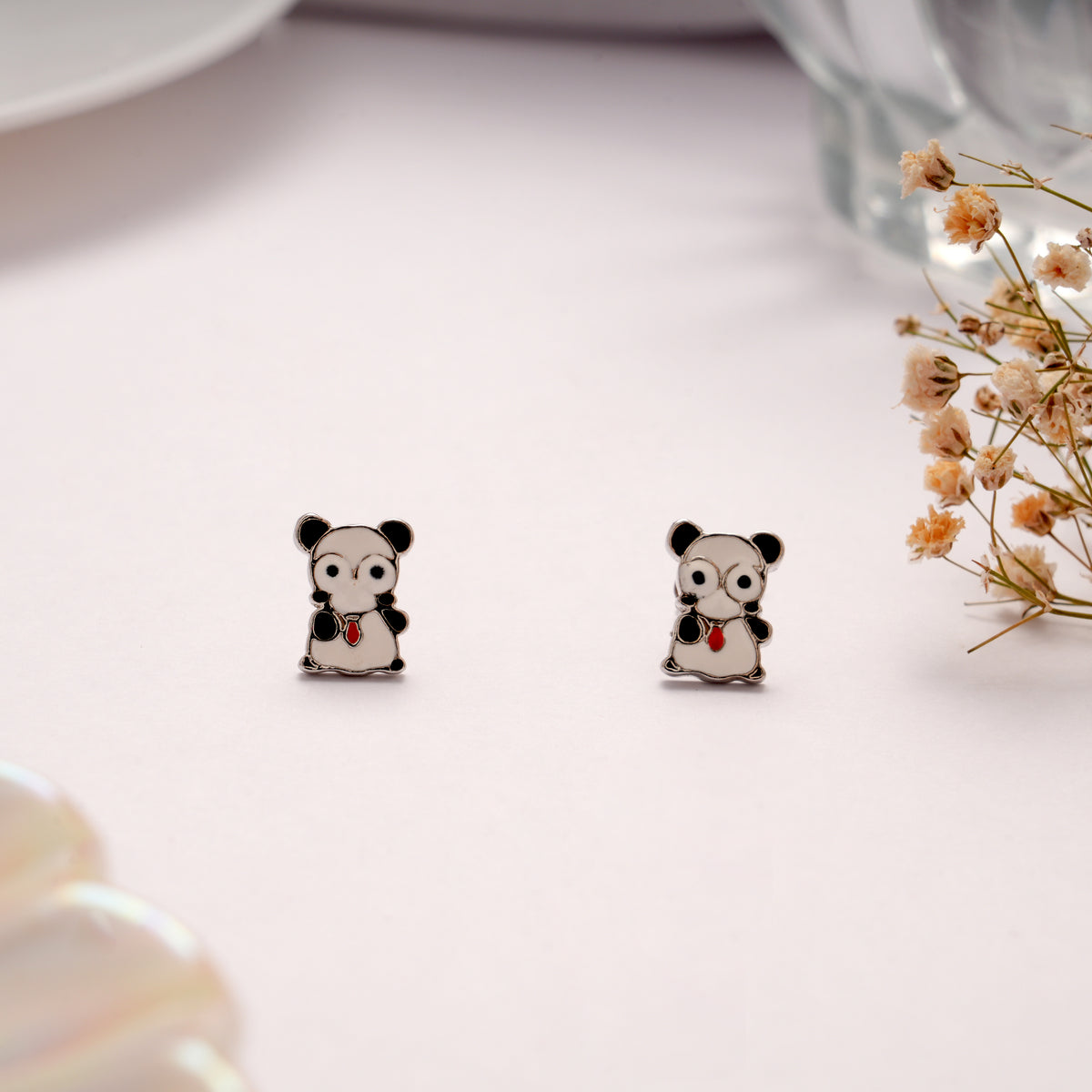 Cute Panda Design Silver Stud