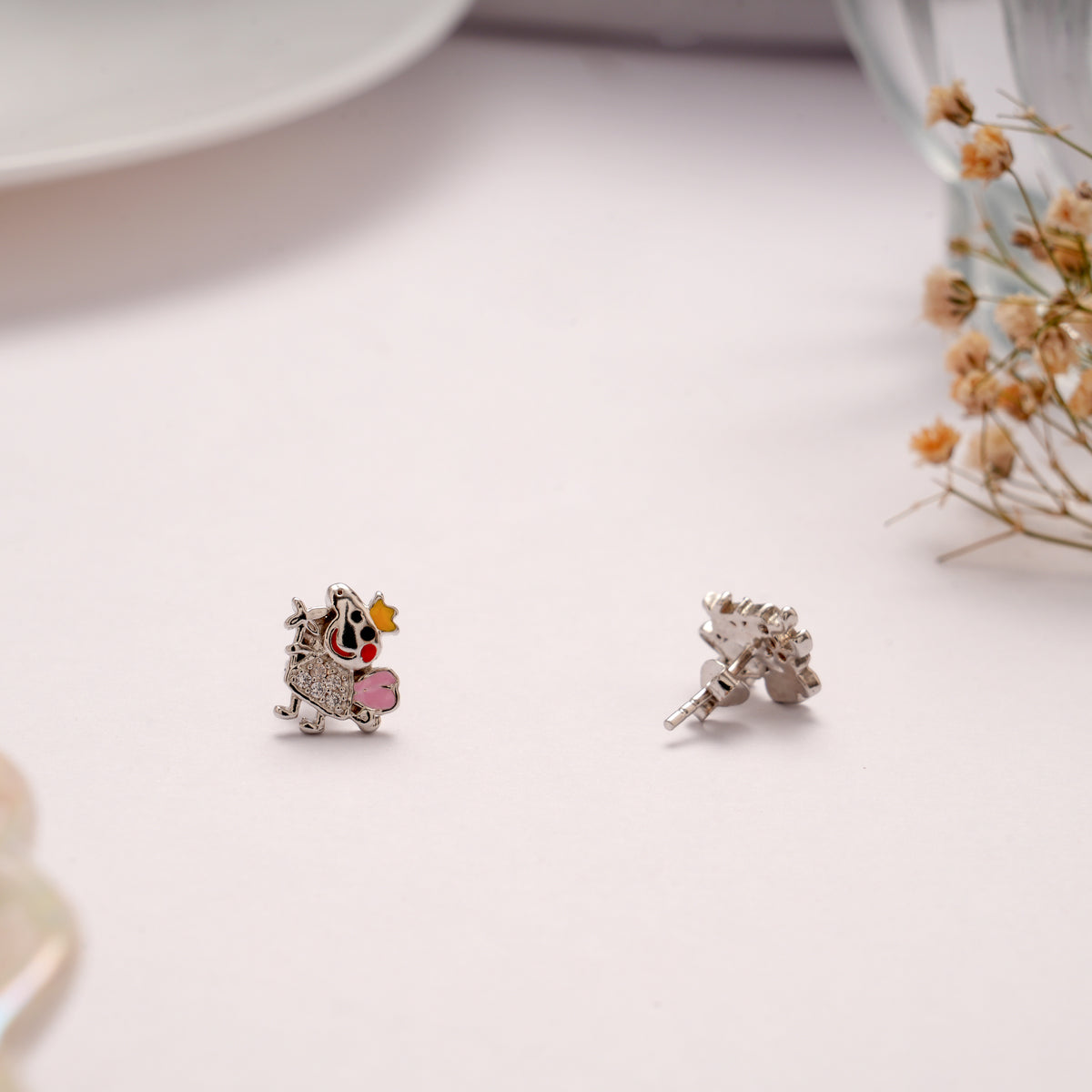 Colorful Clown Silver Design Stud