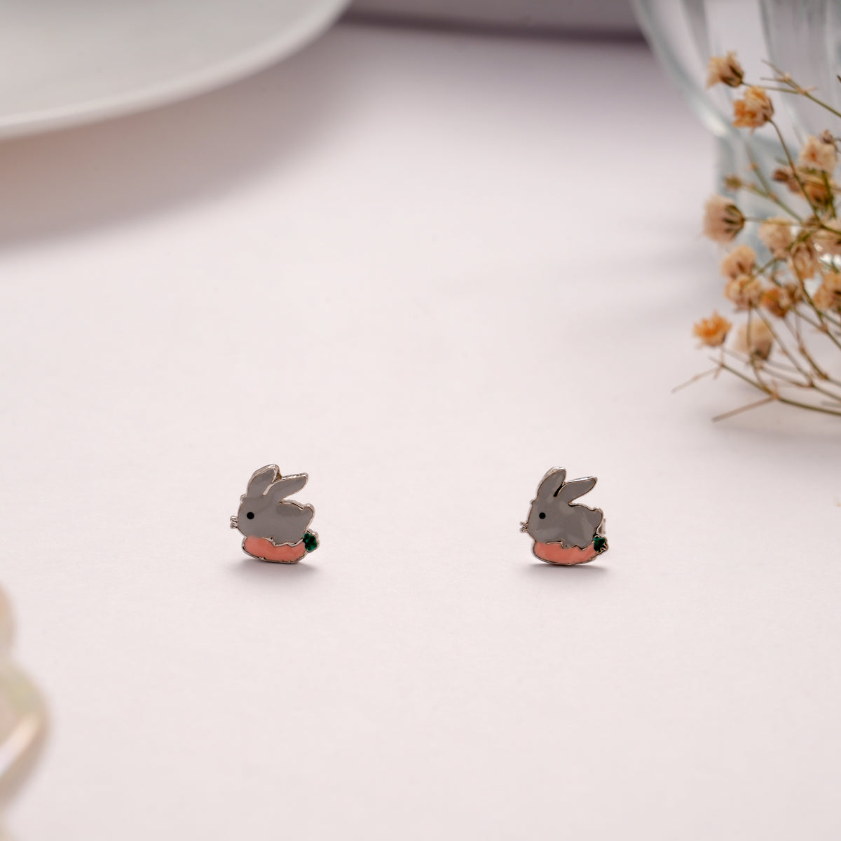 Cute Silver Bunny Rabbit Stud