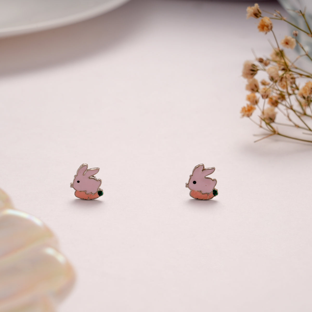 Cute Pink Bunny Rabbit Stud