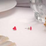Shining Pink Enamel Heart Design Silver Stud