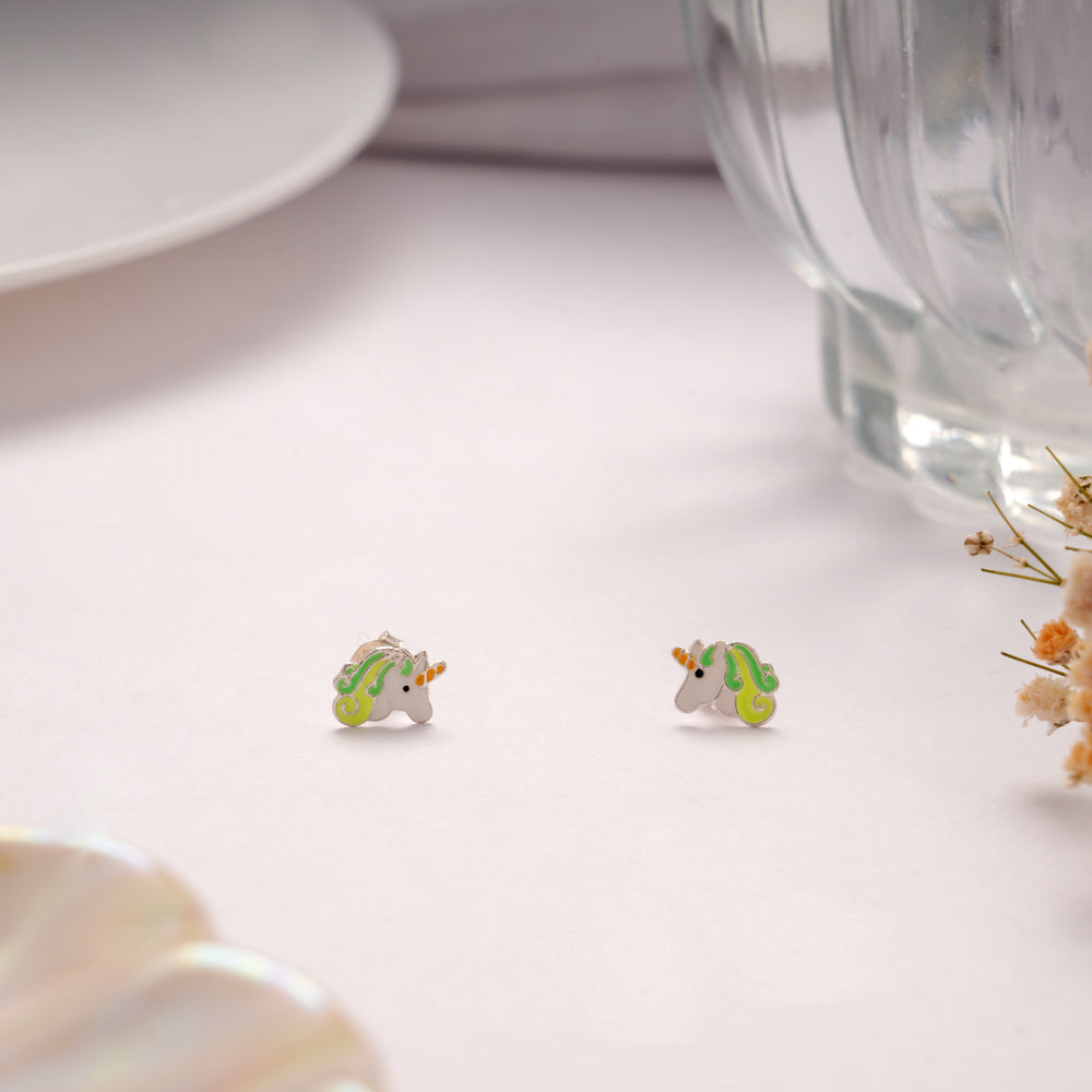 Joyful Green Enamel Silver Stud