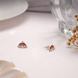 Vibrant Colour Enamel Rainbow Design Silver Stud