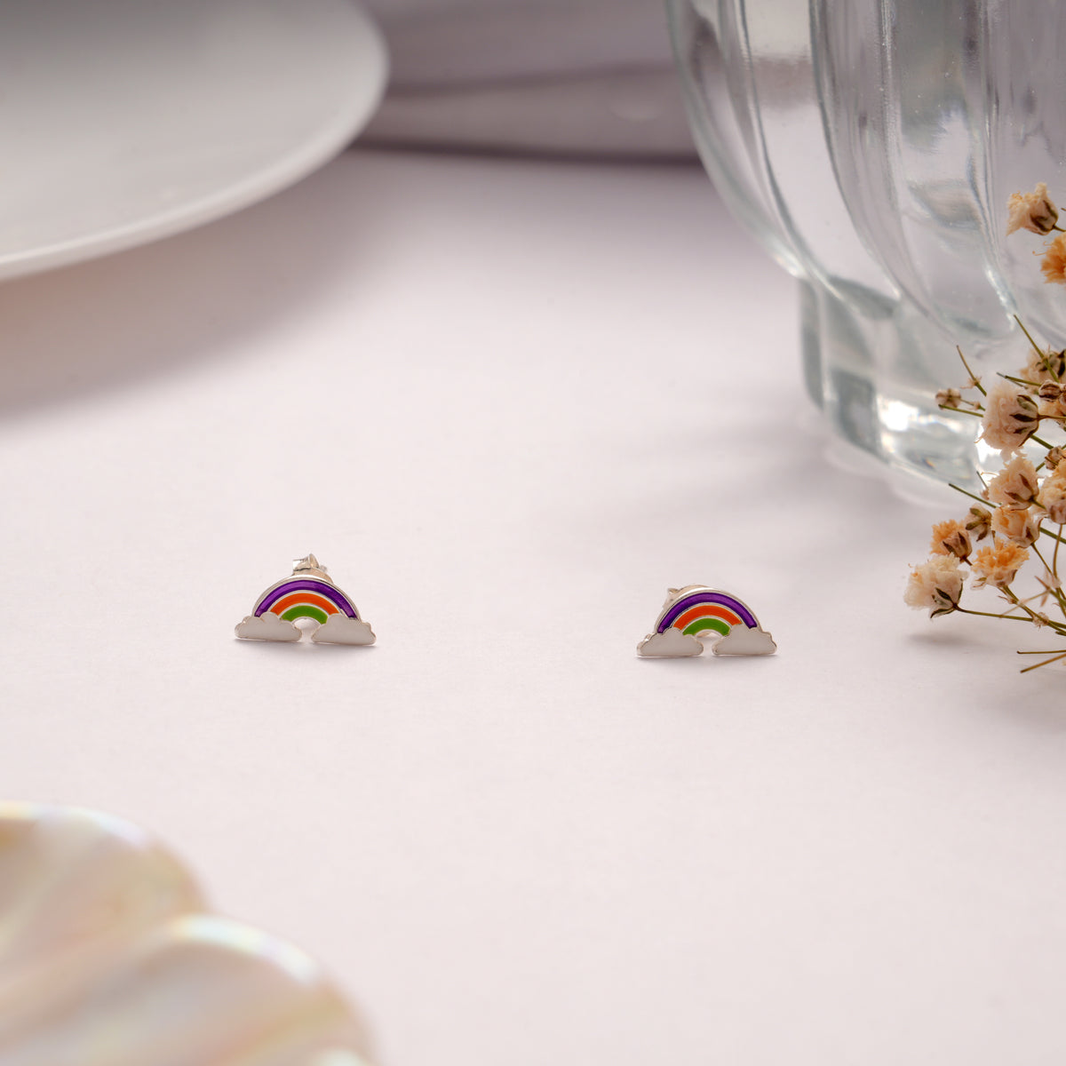 Vibrant Colour Enamel Rainbow Design Silver Stud